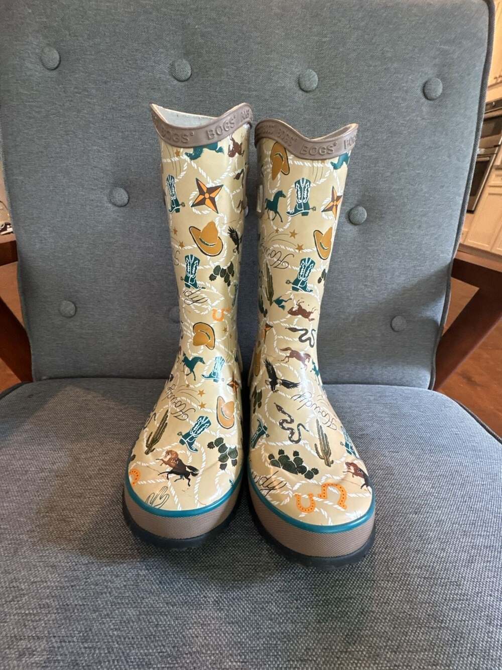 Bogs Kids New Western Tan Multi Print Rain Boots Size Youth 3